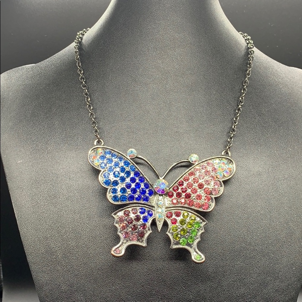 Rhinestone encrusted butterfly necklace